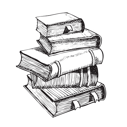 vector hand pen drawing of pile of books