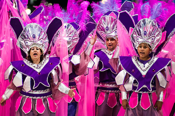 Carnival Parade Florianópolis, Santa Catarina, Brazil - March 2, 2014: Members of a local samba school called Unidos da Coloninha, performing during the Carnaval of Florianópolis, in downtown. mardi gras body painting stock pictures, royalty-free photos & images