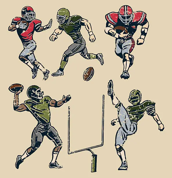 Vector illustration of American Football Players - Retro Style