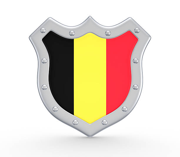 placa con bandera de bélgica. - belgium belgian flag flag shield fotografías e imágenes de stock