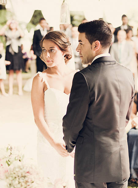 istock Married couple on their wedding outdoors 483452425