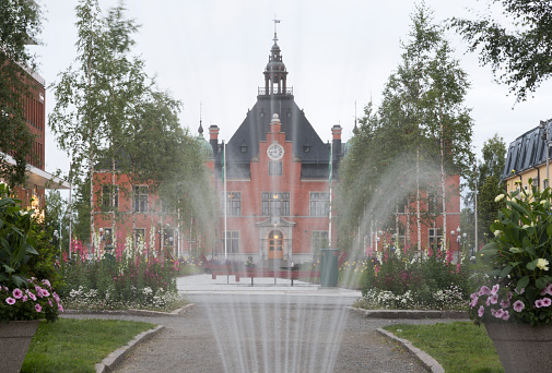 Fountain in front of Umea Town House in Sweden