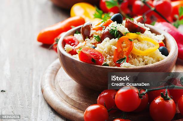 Couscous With Vegatables And Olive Stock Photo - Download Image Now - 2015, Africa, Backgrounds