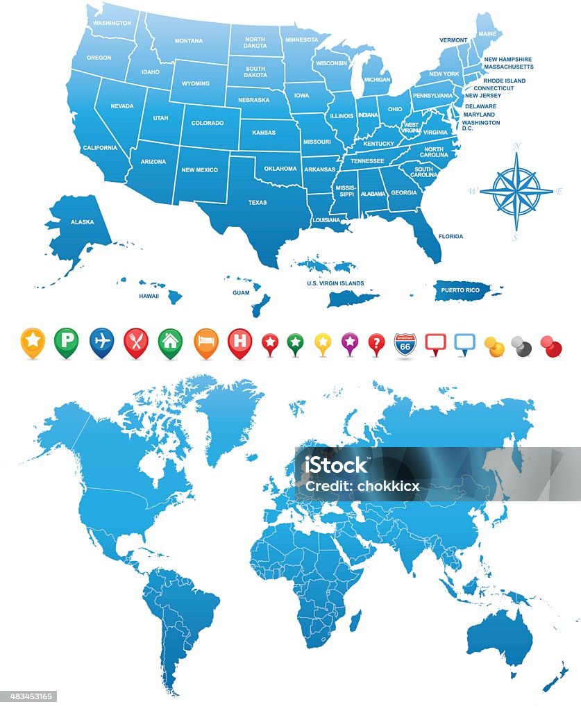 США и карты с GPS иконки - Векторная графика Виргинские острова роялти-фри
