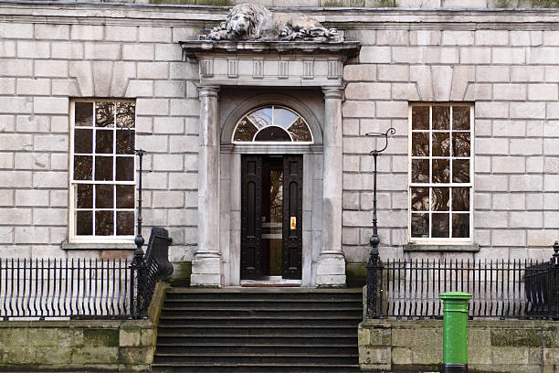 Dublin,Ireland-November 16, 2009 : A view of the entrance of the old Irish house with black door in Dublin city center.