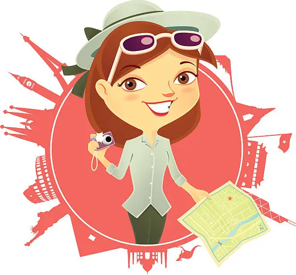 Vector illustration of World Traveller Girl