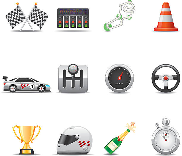 racing icon set, elegant series - racecar color image illustration technique speed stock-grafiken, -clipart, -cartoons und -symbole