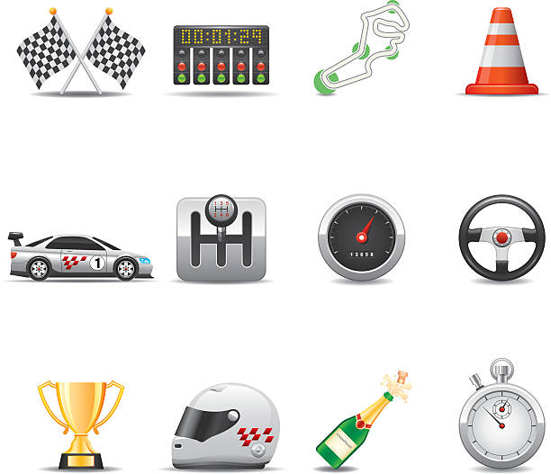 ilustrações, clipart, desenhos animados e ícones de ícone de corrida elegante set/série - racecar color image illustration technique speed