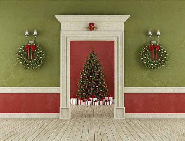istock Retro room with christmas tree 483455858