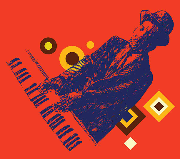 jazz mężczyzna gra na fortepianie rysowanych ręcznie, szkic - funk jazz stock illustrations