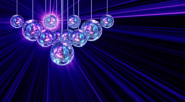 Colorful funky background with mirror disco balls stock photo