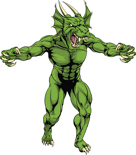 dragon-maskottchen claws out - green monster stock-grafiken, -clipart, -cartoons und -symbole