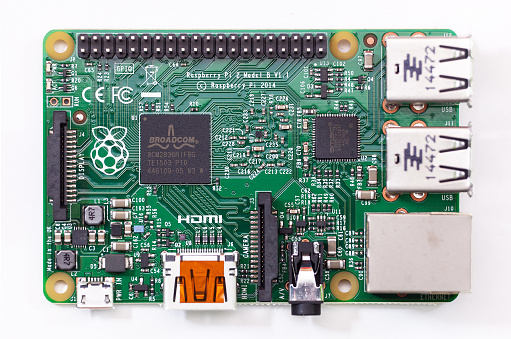 Ljubljana, Slovenia - May 12, 2015: Photo showing the Raspberry Pi Generation 2 Model B which was released in February 2015. In addition to Linux variants it runs also Windows 10. It is six times faster than predecessor.