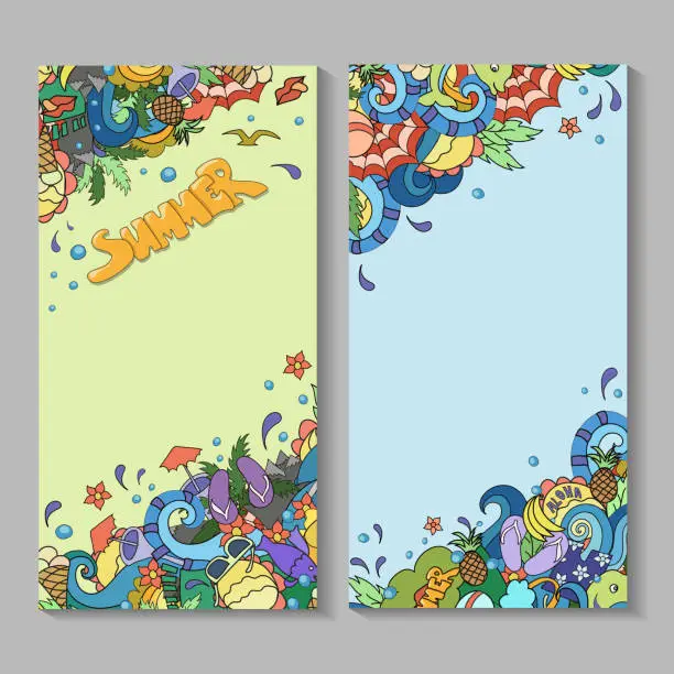 Vector illustration of Vector banner templates set  with doodles summer  theme