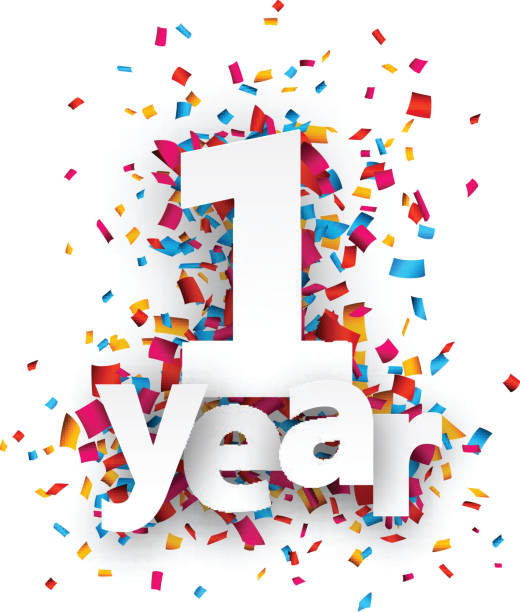 One Year Paper Confetti Sign-vektorgrafik och fler bilder på 12-23 månader  - 12-23 månader, Årsdag, Firande - iStock