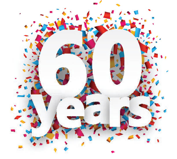 шестьдесят лет бумаги конфетти знак - 60 64 years stock illustrations