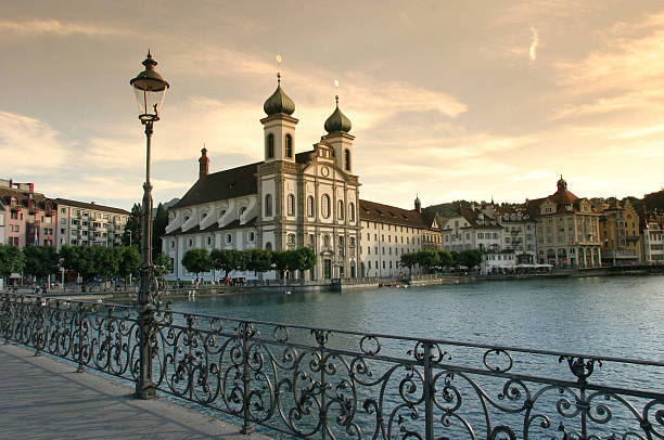 Baroque Cathedral On Luzern Waterfront stock photo