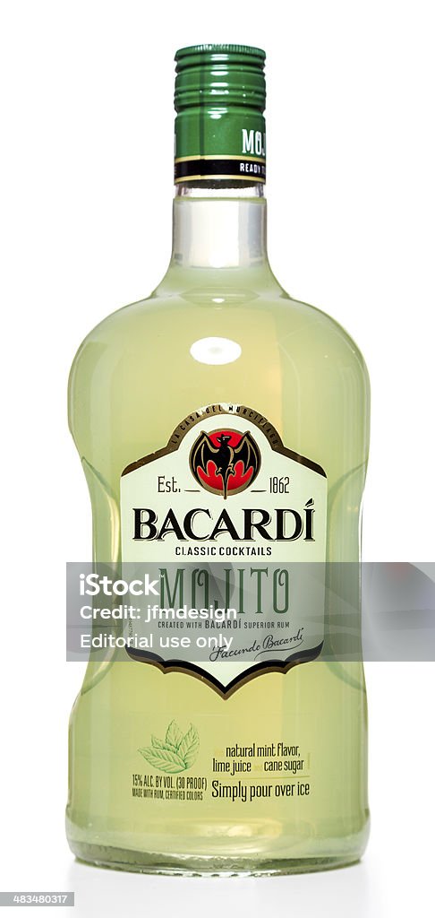 Bacardi Classic Cocktails Mojito bottle Miami, USA - March 23, 2014: Bacardi Classic Cocktails Mojito bottle. Bacardi brand is owned by Bacardi & Company Limited. Bottle Stock Photo