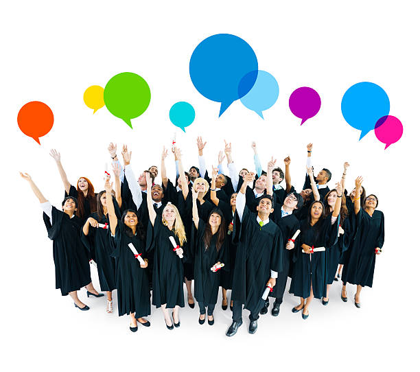 istock World International Students Celebrating Graduation with Colorful Speech Bubble 483481201