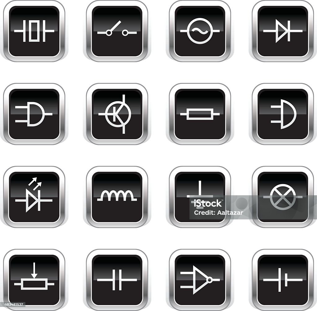 Supergloss iconos negros, símbolos de electrónica - arte vectorial de Caja de fusibles libre de derechos