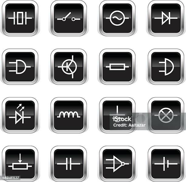 Ilustración de Supergloss Iconos Negros Símbolos De Electrónica y más Vectores Libres de Derechos de Caja de fusibles - Caja de fusibles, Campana, Componente eléctrico