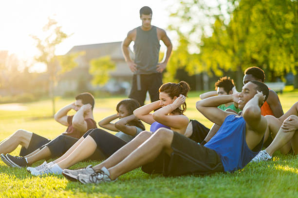 Outdoor Fitness Outdoor fitness and bootcamp class barracks photos stock pictures, royalty-free photos & images