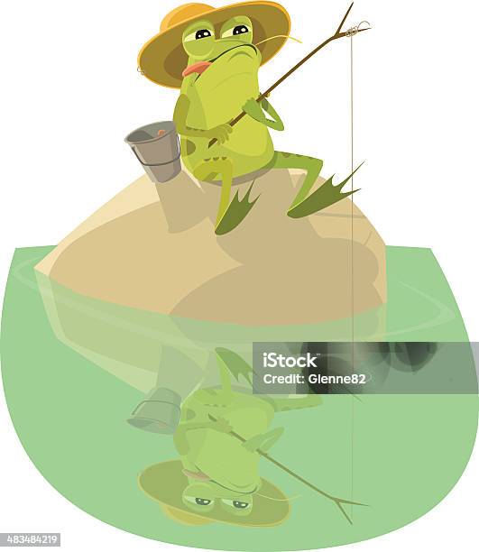 Sapo Sentado Sobre Uma Rocha Pesca - Arte vetorial de stock e mais imagens de Rã - Rã, Ilustração, Cana de Pesca