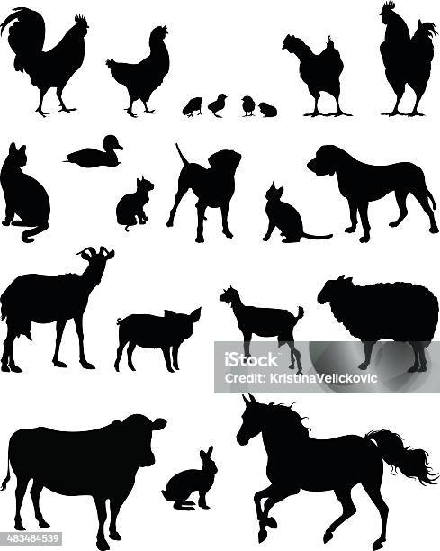 Farm Animals Silhouette Stock Illustration - Download Image Now - In Silhouette, Jumping, Dog