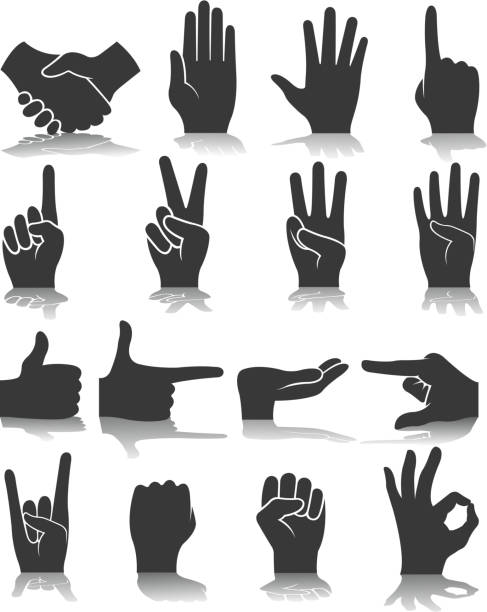 human hand silhouette drawing of vector gray human hand silhouette. silhouette of a stop stock illustrations