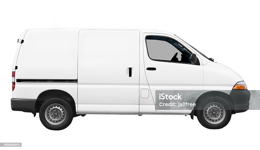 Seitenansicht des weißen Lieferwagen auf weißem Hintergrund - Lizenzfrei Lieferwagen Stock-Foto