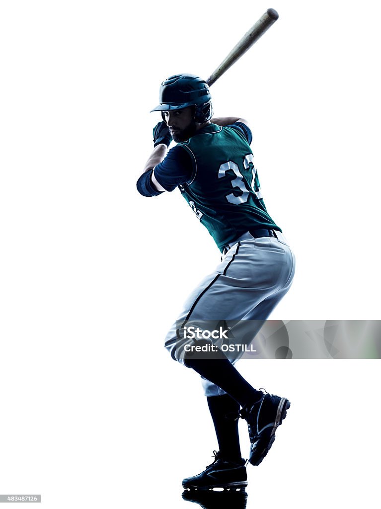man baseball player silhouette isolated one caucasian man baseball player playing  in studio  silhouette isolated on white background Baseball Player Stock Photo