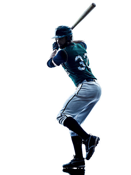 man baseball player silhouette isolated one caucasian man baseball player playing  in studio  silhouette isolated on white background batting sports activity stock pictures, royalty-free photos & images