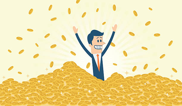 ilustraciones, imágenes clip art, dibujos animados e iconos de stock de pila de monedas de oro - currency stack heap wealth