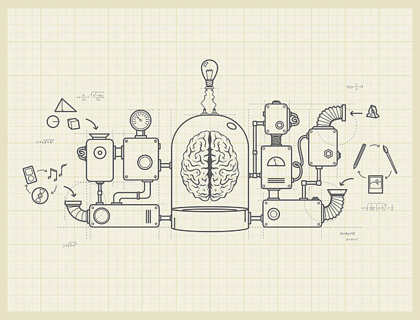 blueprint of an idea machine проекта - карандаш чертеж stock illustrations