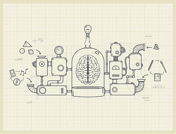Blueprint of an idea machine project Bluprint of a detailed idea machine project. All design elements are layered and grouped.  engine illustrations stock illustrations