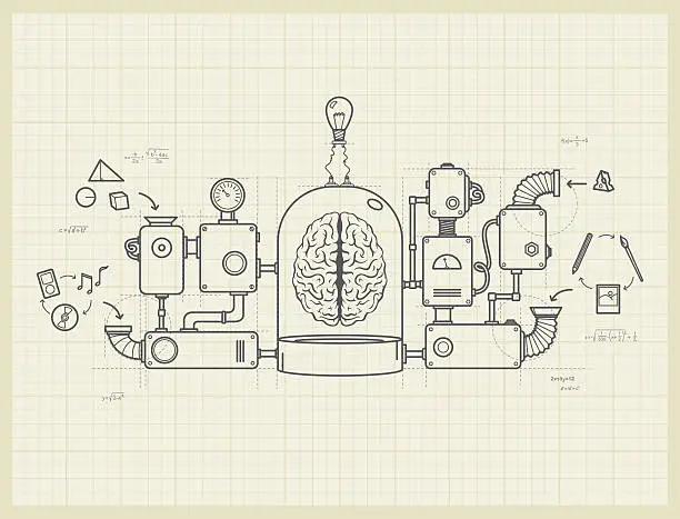Vector illustration of Blueprint of an idea machine project