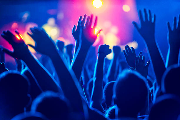 Concert Crowd Cheering crowd at concert  concert stock pictures, royalty-free photos & images