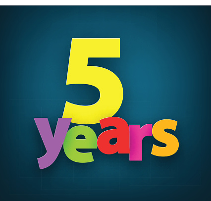 Five years paper colorful sign over dark blue. Vector illustration. 