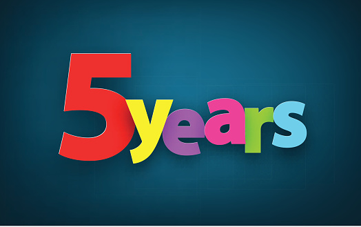 Five years paper colorful sign over dark blue. Vector illustration. 