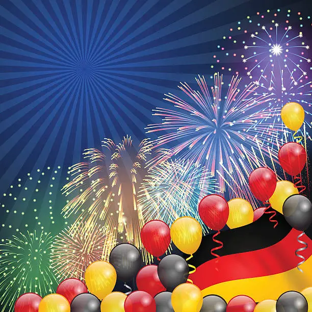 Vector illustration of Germany holiday background[Fireworks and Flag]