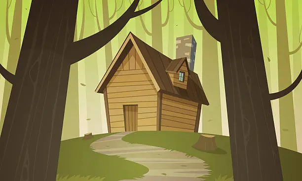 Vector illustration of Cabin in woods