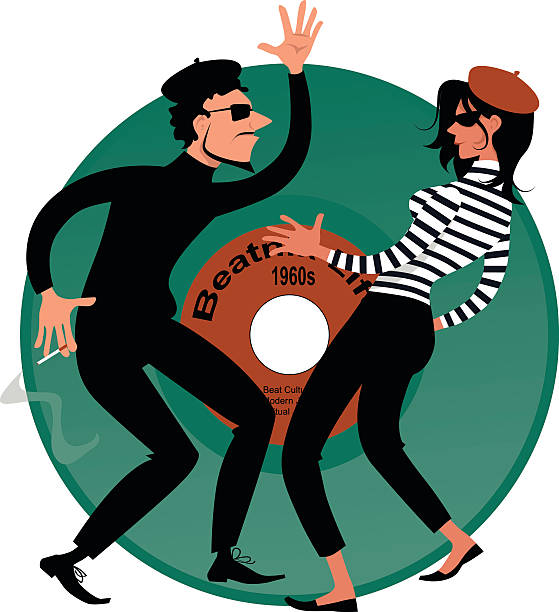 ilustraciones, imágenes clip art, dibujos animados e iconos de stock de beatniks - 1950s style 1960s style dancing image created 1960s