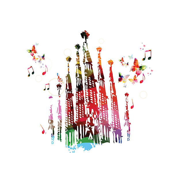 아름다운 사그라다 파밀리아 디자인식 - barcelona spain antonio gaudi sagrada familia stock illustrations