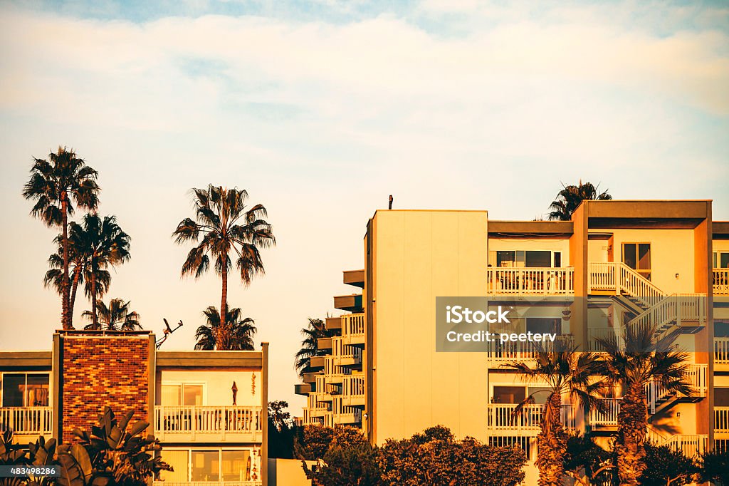 Redondo Beach apartment buildings. Redondo Beach apartment buildings in sunset light. Los Angeles County Stock Photo