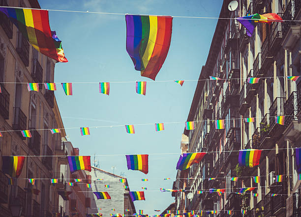 Rainbow Flag Gay Rights Pride in Madrid, Spain