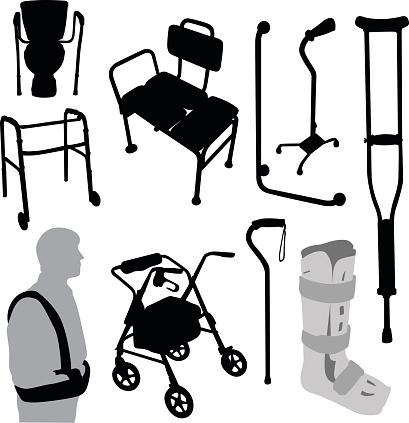 Silhouette illustration of various medical equipment