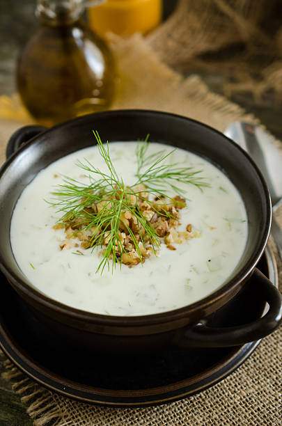 istock Tarator - bulgarian cold soup with yoghurt, cucumber and walnuts 483501938