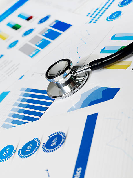 istock Stethoscope on medical charts papers 483502882