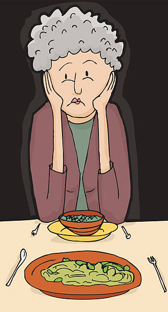 ilustrações de stock, clip art, desenhos animados e ícones de mulher idosa tendo jantar para dois - reconciliation sadness depression human face