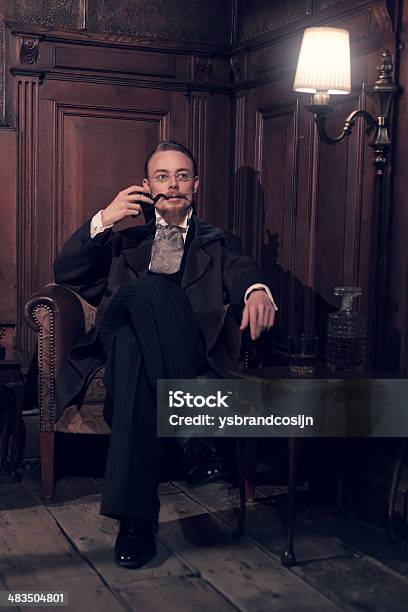 Vintage 1900 Fashion Man With Beard And Glasses Stock Photo - Download Image Now - Chair, Men, Pipe - Smoking Pipe